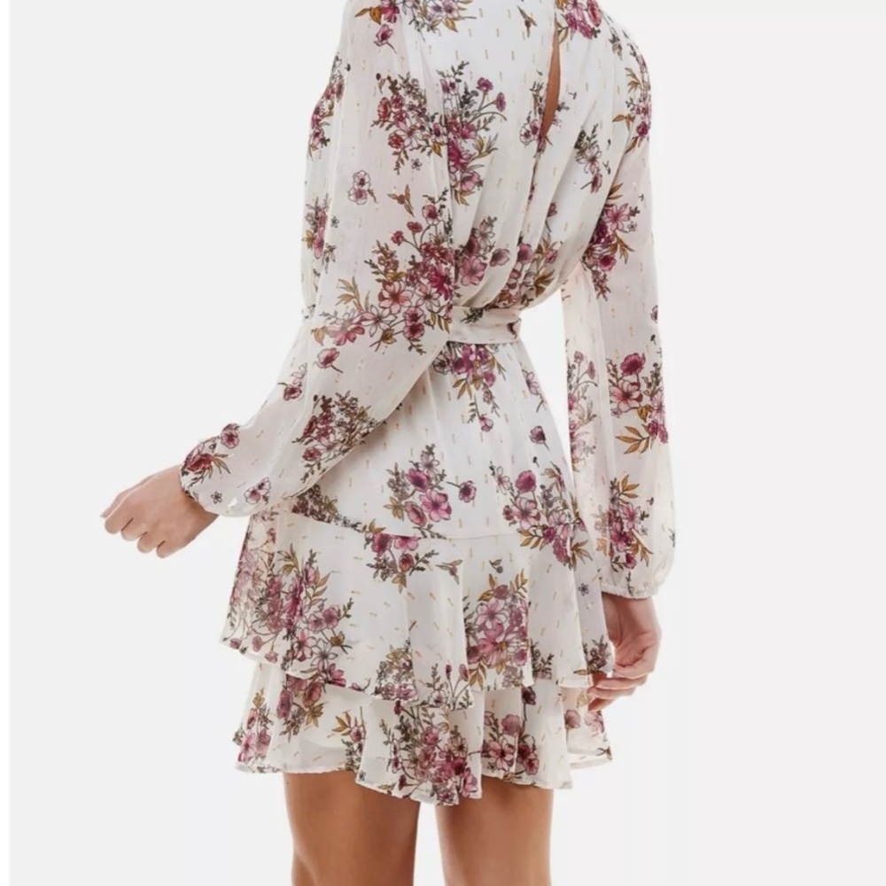 CITY STUDIOS Mini Dress Floral Long Shear Sleeves Tiered Skirt SZ XL NWOT - Picture 2 of 13